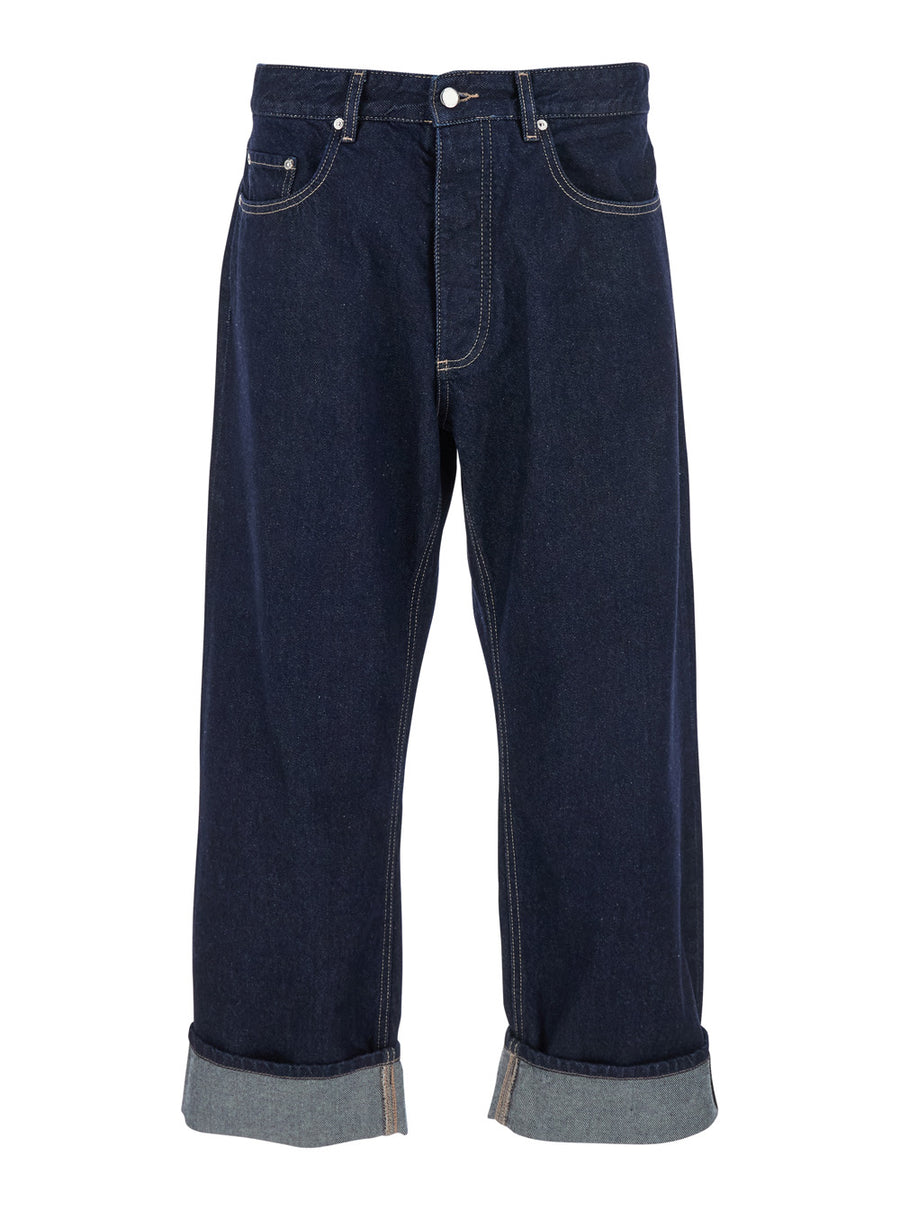 Blue 5-Pocket Jeans With Logo Patch Cotton