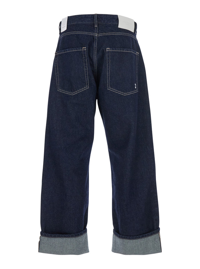 Ross Blue 5-Pocket Jeans with Logo Patch in Cotton Denim Man Blu