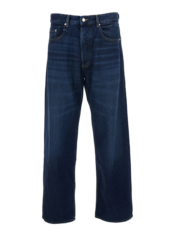 Blue 5-Pocket Jeans With Logo Patch Cotton