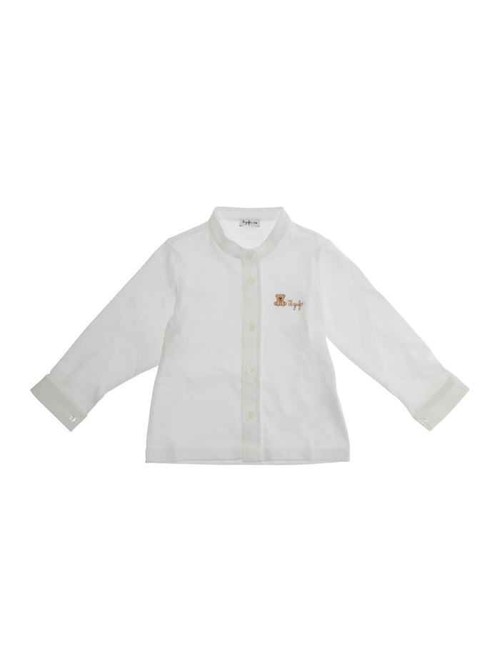 White Round Neck Shirt With Front Logo Cotton Baby And Blouses