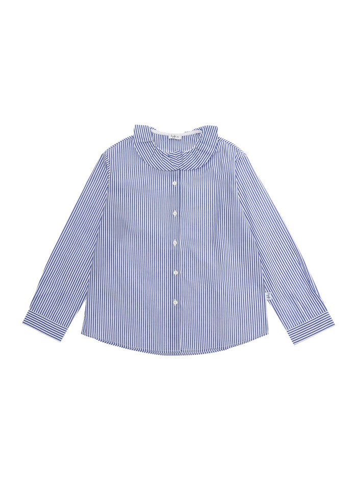 Blue Shirt With All-Over Striped Motif Cotton Girl Blu And Blouses