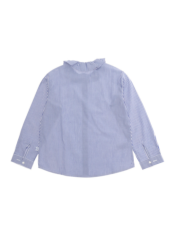 Blue Shirt With All-Over Striped Motif Cotton Girl Blu And Blouses