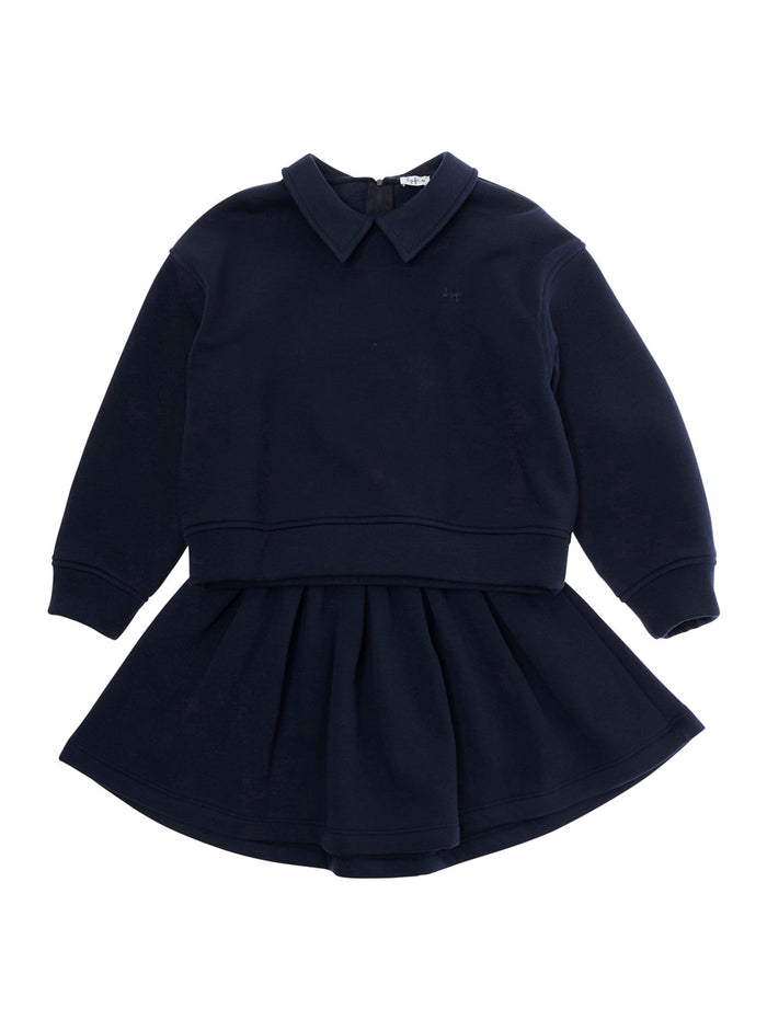 Blue Set With Sweatshirt Logo Lettering And Flared Skirt Cotton Girl Blu Suits