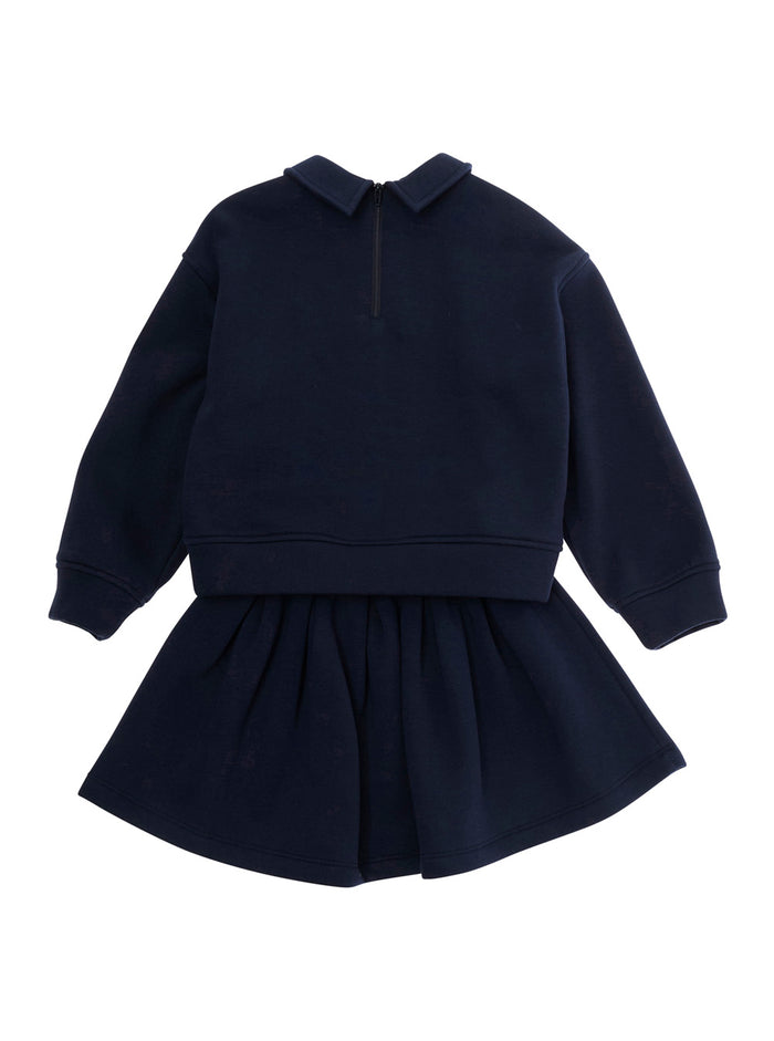 Blue Set With Sweatshirt Logo Lettering And Flared Skirt Cotton Girl Blu Suits