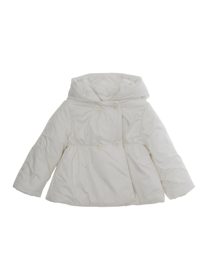 White Hooded Jacket With Logo On The Sleeve Tech Fabric Girl Polyester