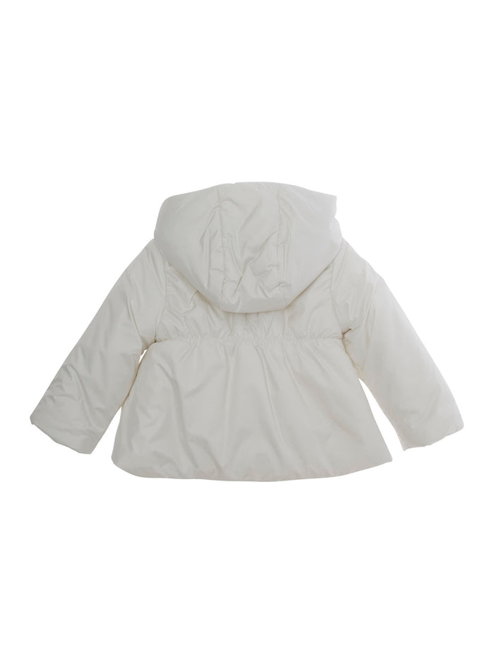White Hooded Jacket With Logo On The Sleeve Tech Fabric Girl Polyester