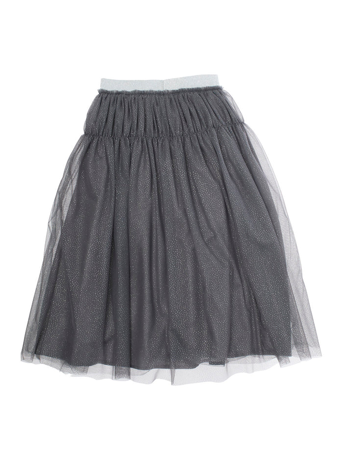 Grey Skirt With Elastic Waist And All-Over Rhinestone Embellishments Fabric Girl Polyester