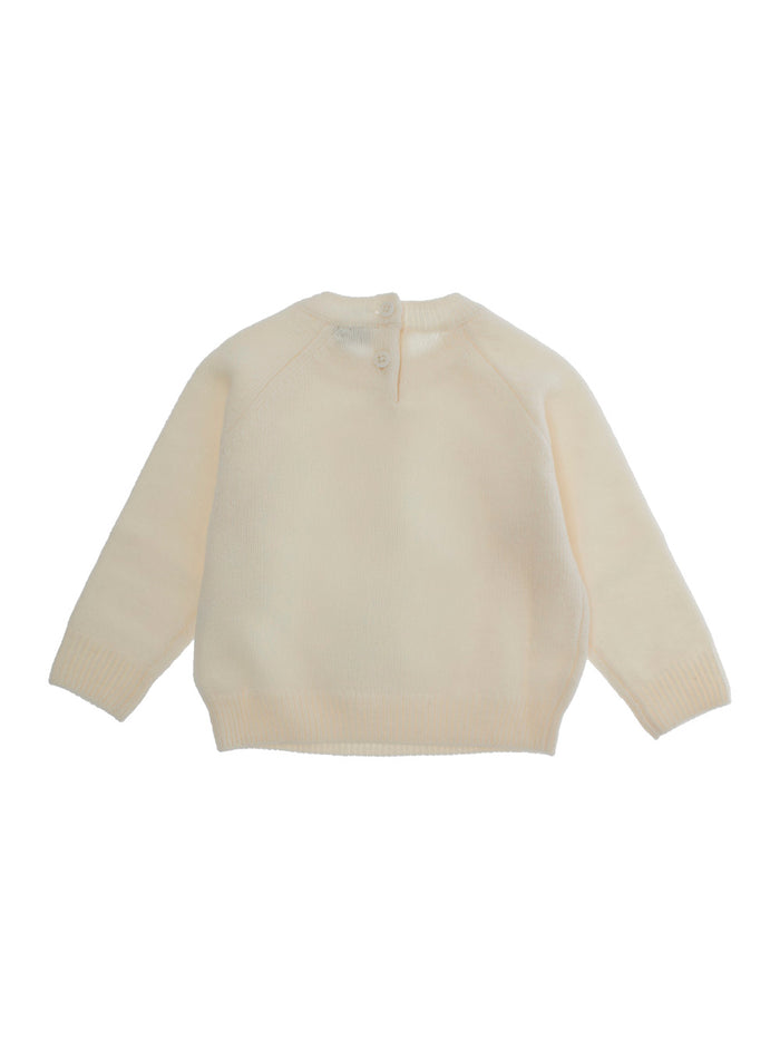 White Sweater With Round Neck And Logo Embroidery On The Front Wool Baby Jersey