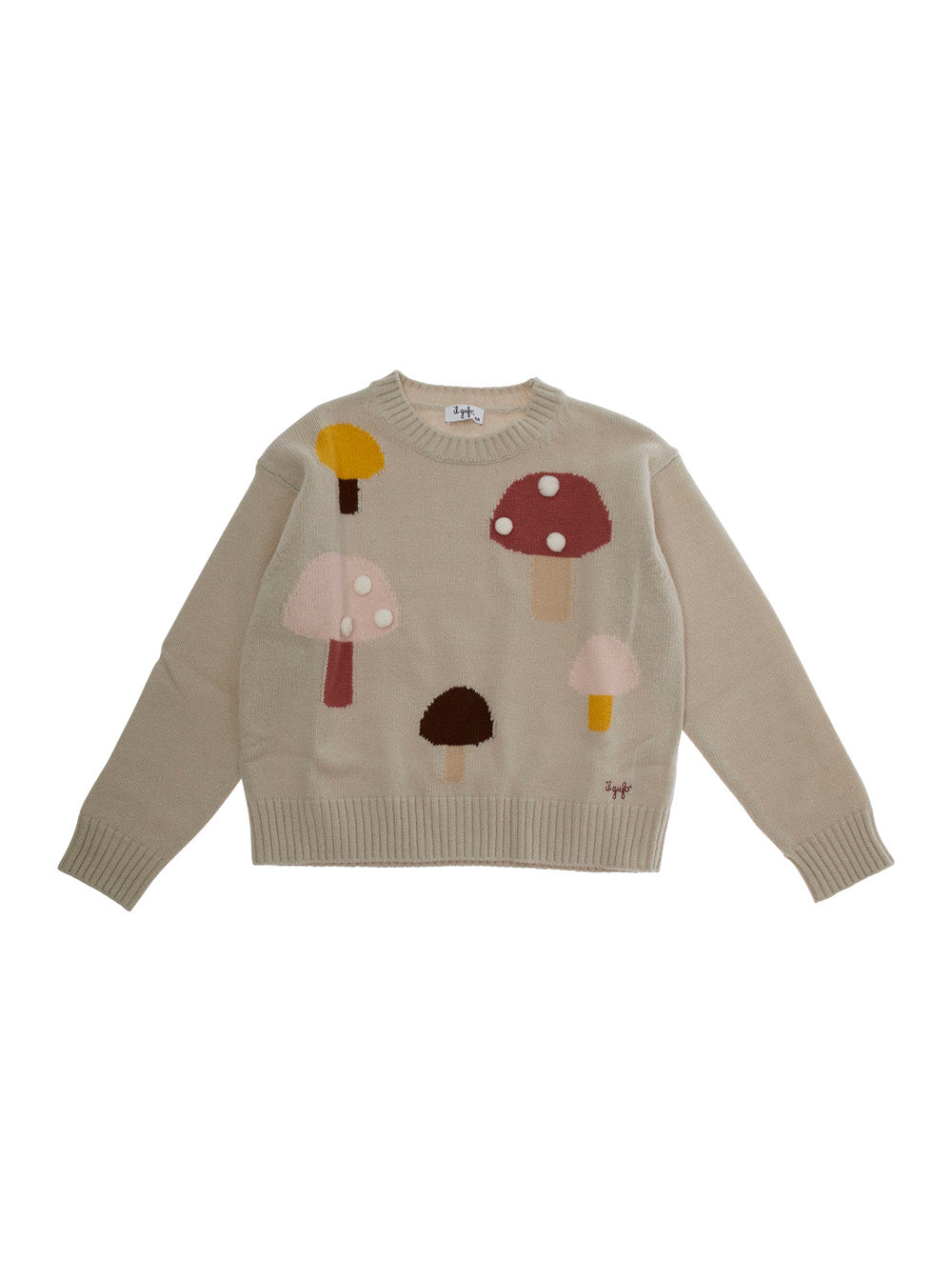 Beige Crew Neck Sweater With Front Embroidery Wool Girl Jersey