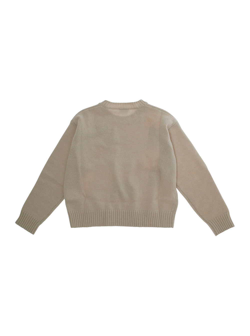 Beige Crew Neck Sweater With Front Embroidery Wool Girl Jersey