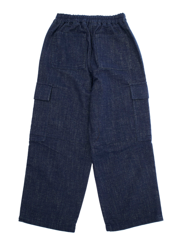 Blue Pants With Elastic Waist And Logo Patch On The Front Cotton Blend Boy Blu Polyester Other Fibers Trousers