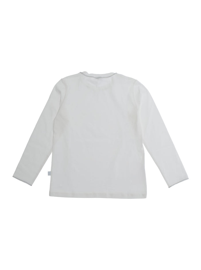 White Crewneck Long-Sleeve T-Shirt With Straight Hem Cotton Girl Jersey