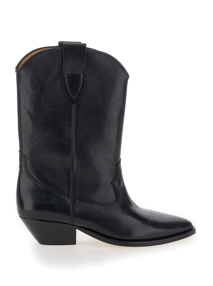 Duetro Black Ankle Boots with Western Heel in Leather Woman Calf