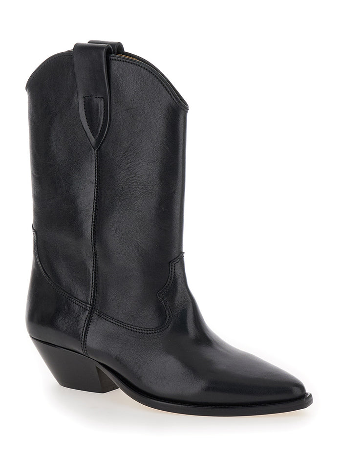 Duetro Black Ankle Boots with Western Heel in Leather Woman Calf