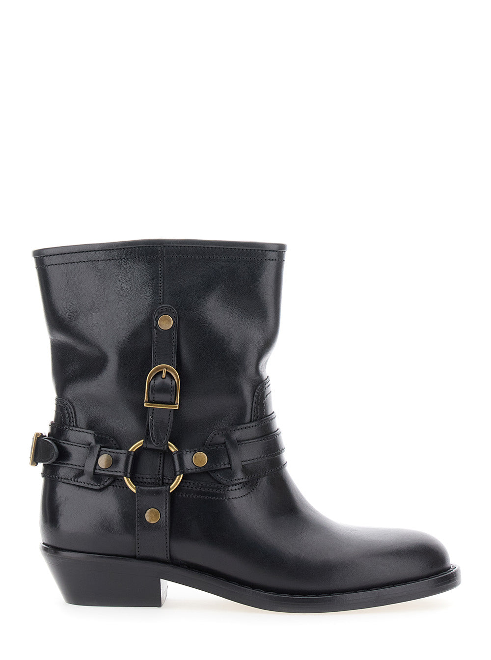 Ildred Black Ankle Boots With Medium Block Heel And Decorative Buckle Leather Woman
