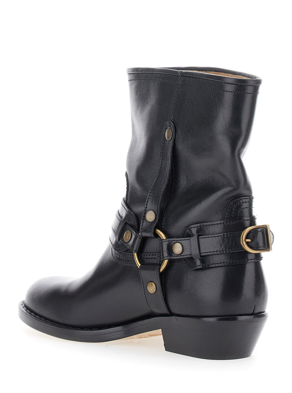 Ildred Black Ankle Boots With Medium Block Heel And Decorative Buckle Leather Woman