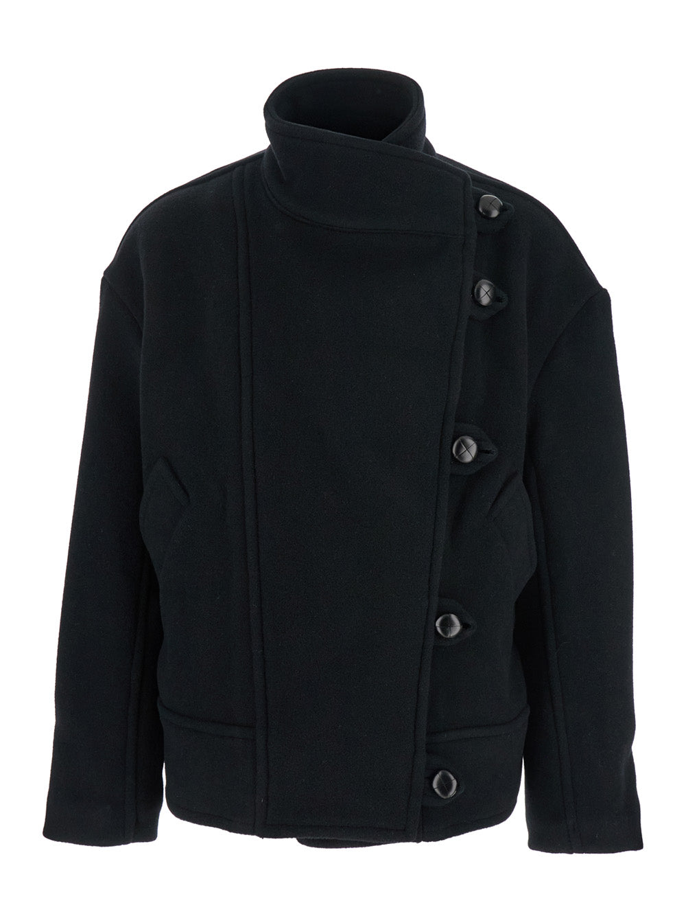 Hanis Black Jacket With Stand-Up Collar And Dropped Shoulders Wool Blend Woman Polyamide