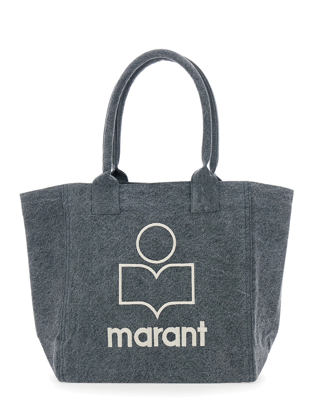 Grey Shopper Bag With Logo Embroidery On The Front And Double Handles Cotton Woman Tote