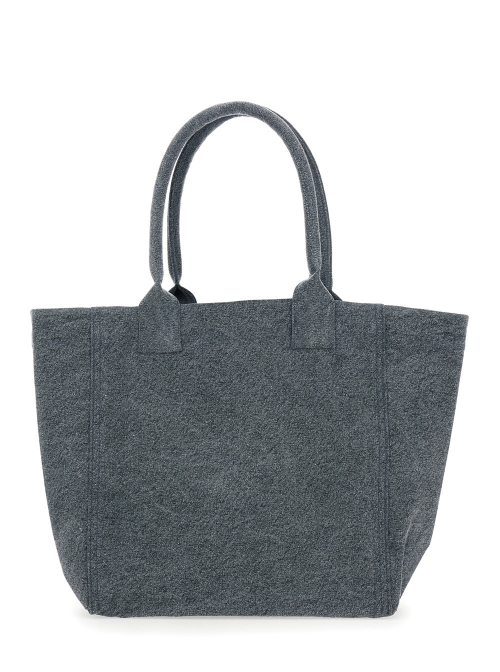 Grey Shopper Bag With Logo Embroidery On The Front And Double Handles Cotton Woman Tote