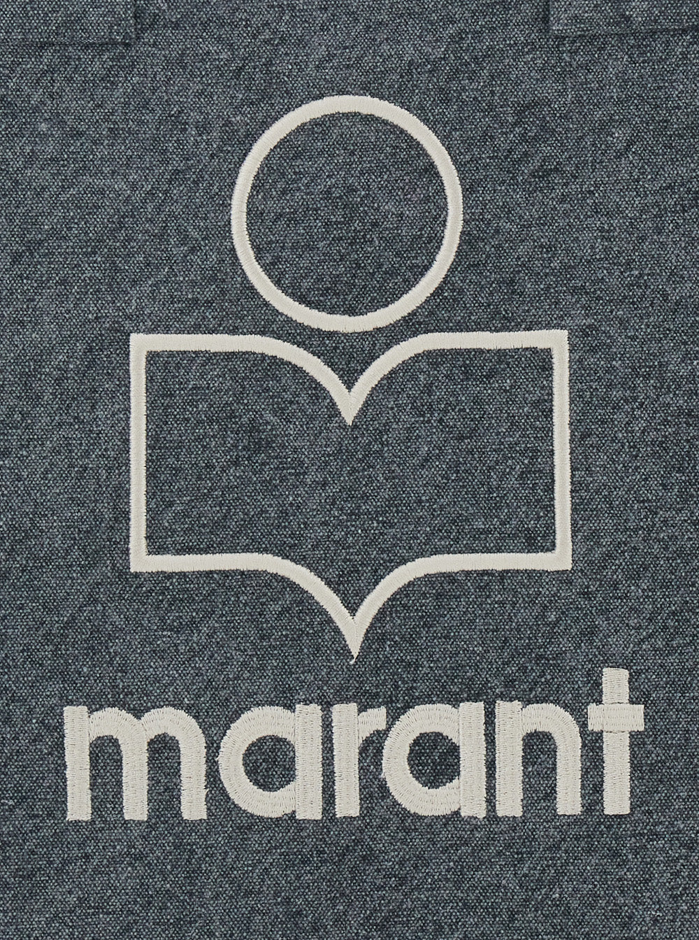 Grey Shopper Bag With Logo Embroidery On The Front And Double Handles Cotton Woman Tote