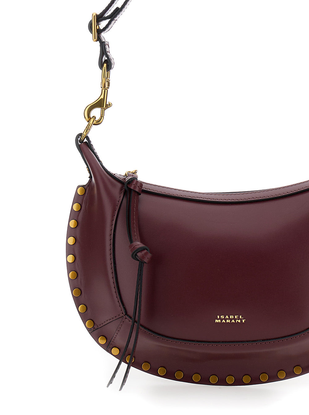 Oskan Moon Bordeaux Shoulder Bag With Studs Detailing Leather Woman