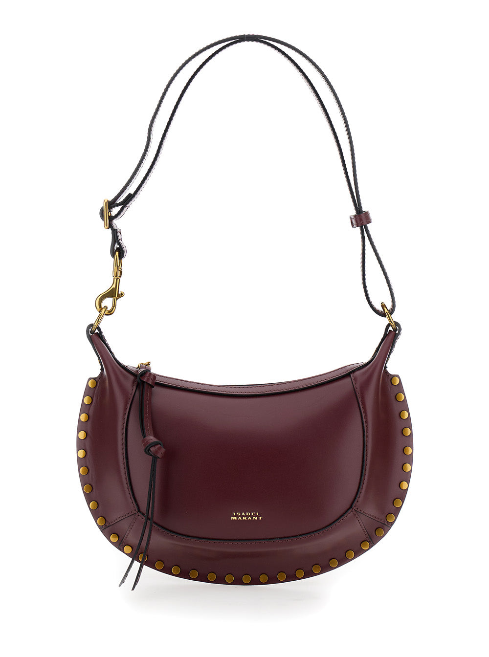 Oskan Moon Bordeaux Shoulder Bag With Studs Detailing Leather Woman