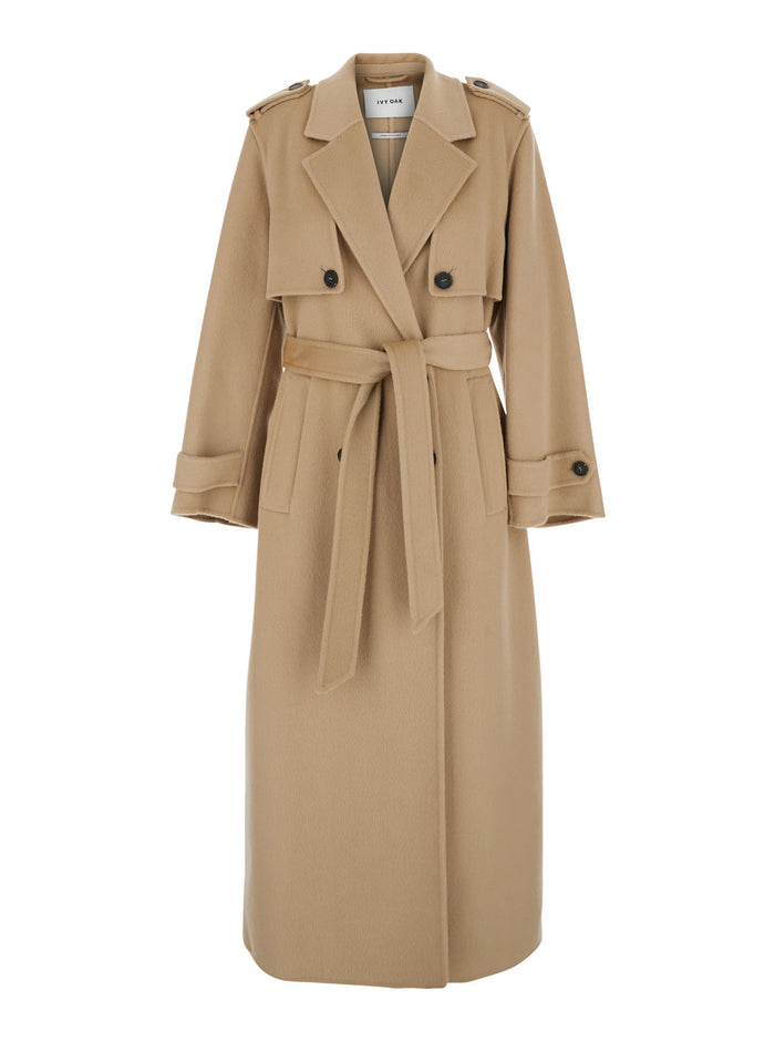 Ann Beige Coat With Classic Lapels And Belt Closure On The Front Wool Woman