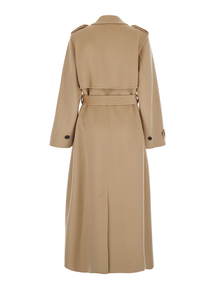 Ann Beige Coat With Classic Lapels And Belt Closure On The Front Wool Woman