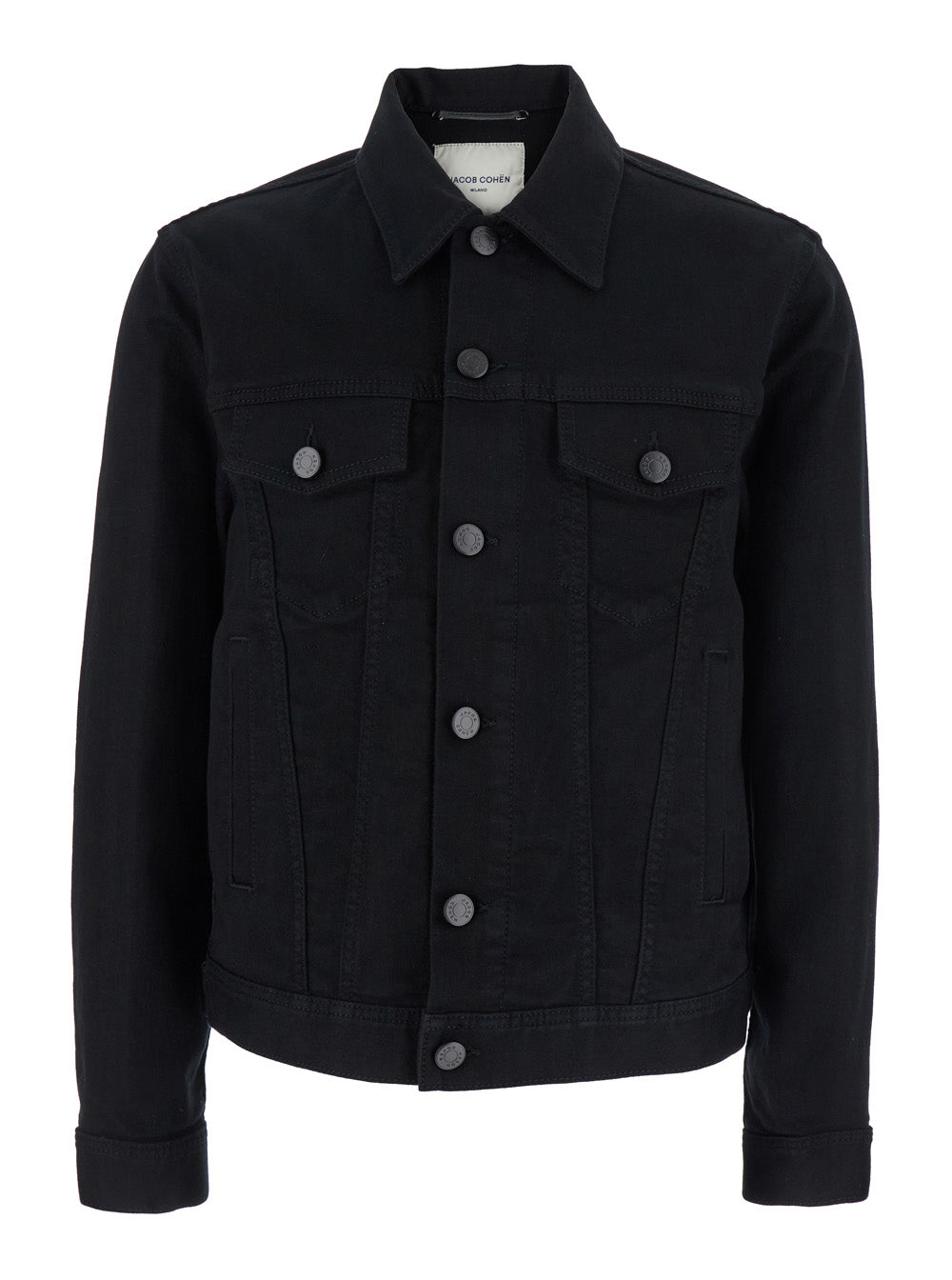 Brad Black Jacket With Classic Collar And Logo Patch On The Rear Denim Man Cotton Polyester Elastane