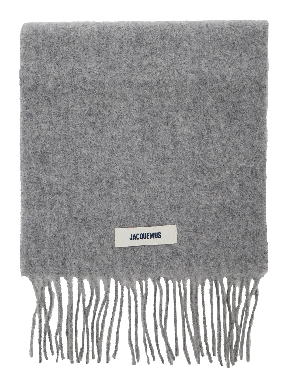 LEcharpe Carro Grey Scarf with Logo Patch on the Front and Fringed Hem in Wool Blend Man Alpaca Polyamide Scarfs Foulards