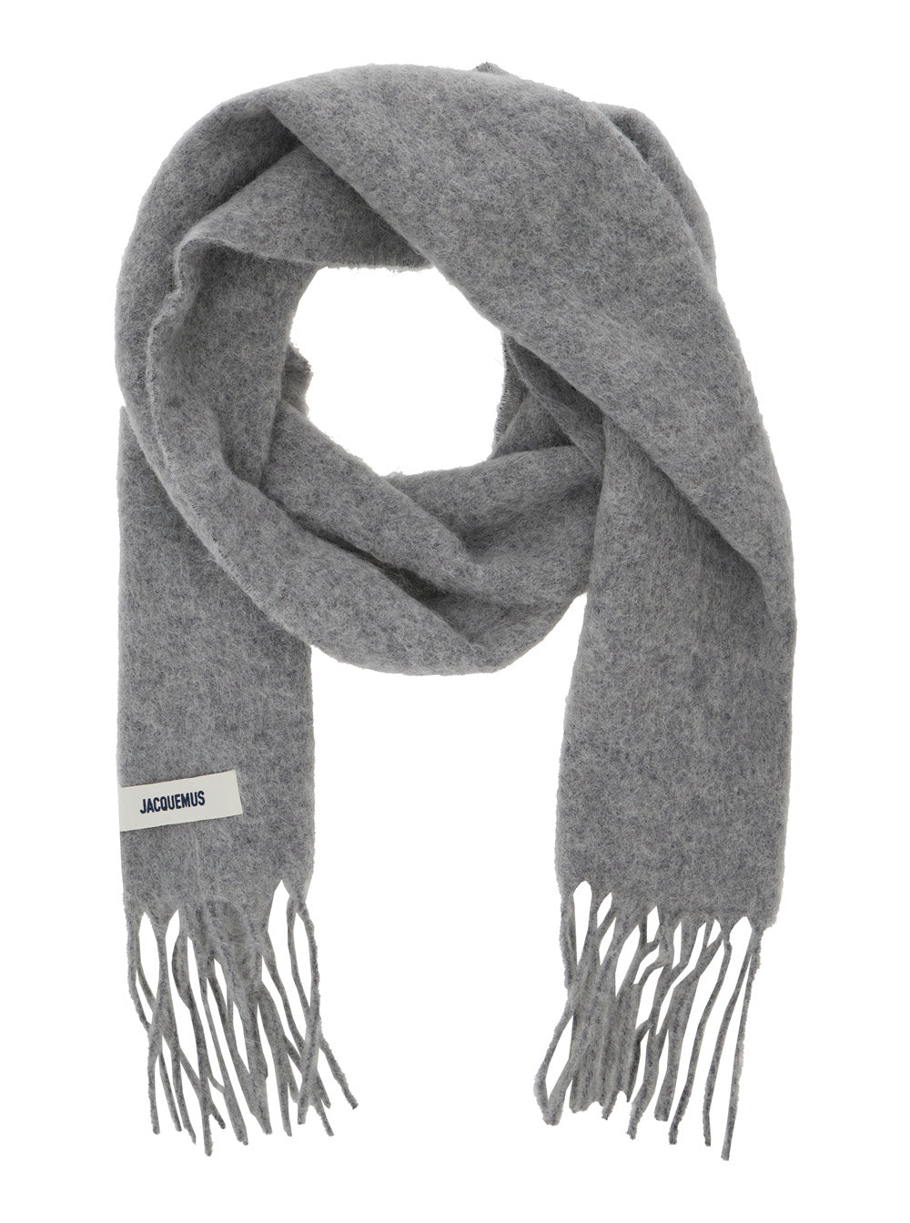 LEcharpe Carro Grey Scarf with Logo Patch on the Front and Fringed Hem in Wool Blend Man Alpaca Polyamide Scarfs Foulards