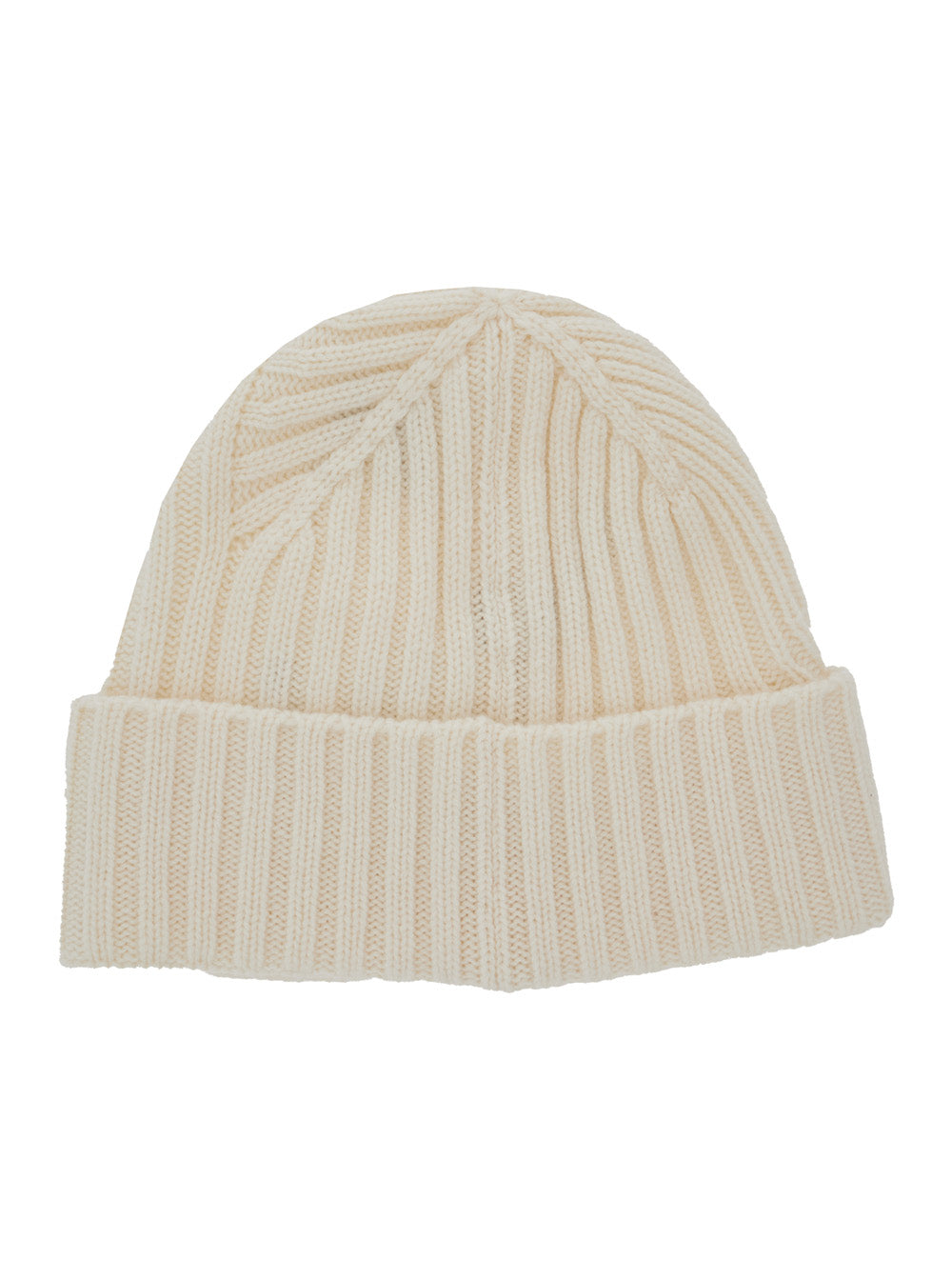 Le Bonnet Tourni White Beanie with Turn-Up Brim and Logo Lettering on the Front in Wool Man Hats Gloves