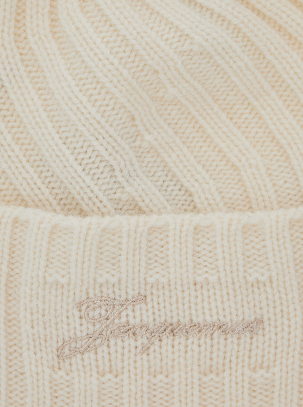 Le Bonnet Tourni White Beanie with Turn-Up Brim and Logo Lettering on the Front in Wool Man Hats Gloves