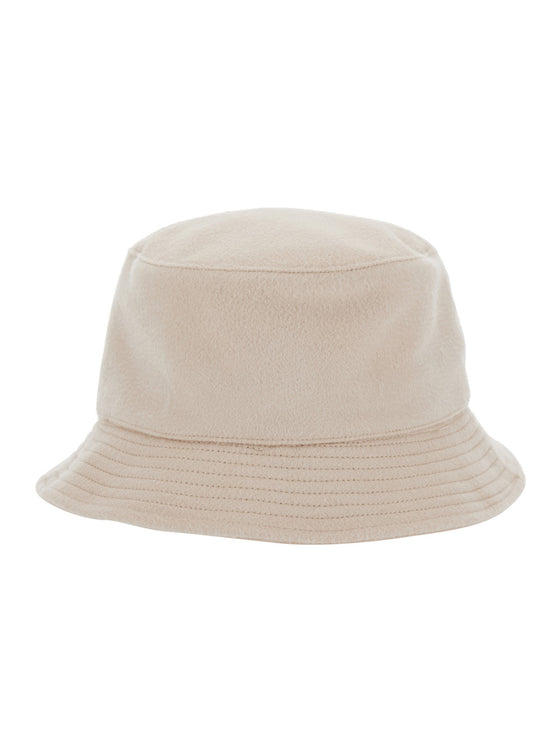 Le Bob Cachemiro Beige Bucket Hat with Logo Lettering Embroidery on the Front and Ribbed Brim in Wool Man Virgiin Gloves