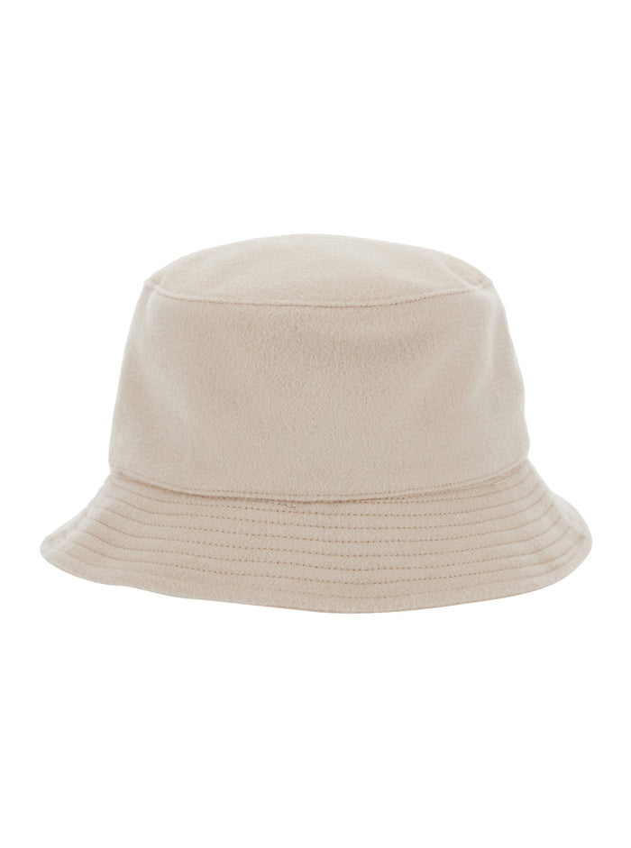 Le Bob Cachemiro Beige Bucket Hat with Logo Lettering Embroidery on the Front and Ribbed Brim in Wool Man Virgiin Gloves