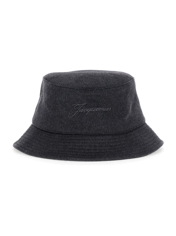 Grey Bucket Hat With Logo Embroidery Virgin Wool