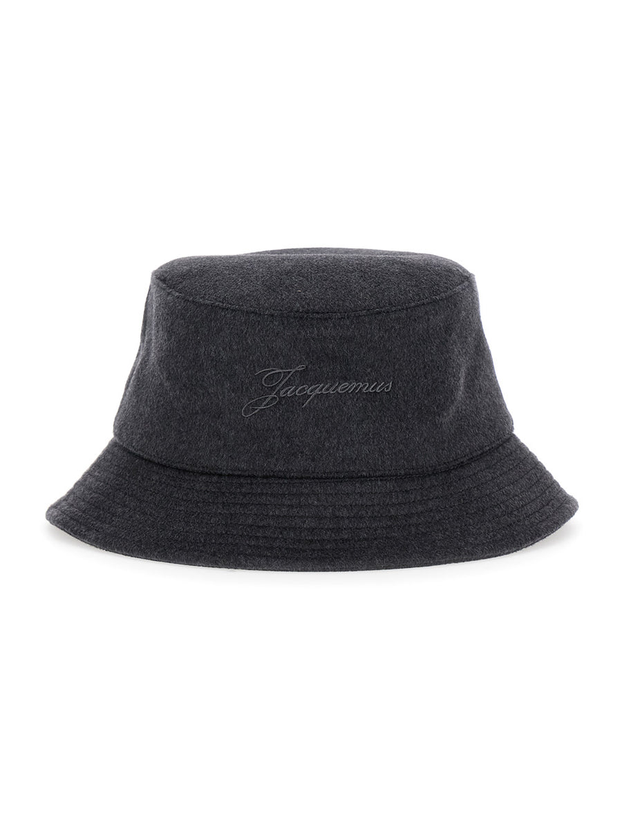 Grey Bucket Hat With Logo Embroidery Virgin Wool