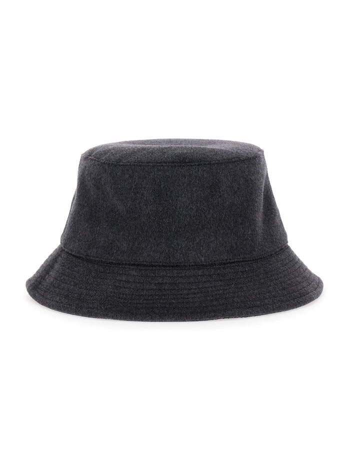 Le Bob Cachemiro Grey Bucket Hat with Logo Lettering Embroidery on the Front and Ribbed Brim in Wool Man Virgiin Gloves