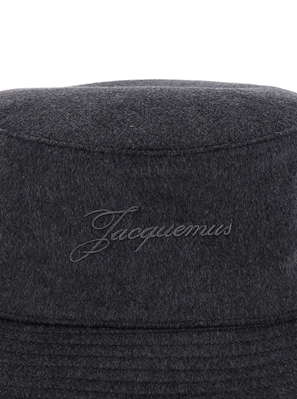 Le Bob Cachemiro Grey Bucket Hat with Logo Lettering Embroidery on the Front and Ribbed Brim in Wool Man Virgiin Gloves