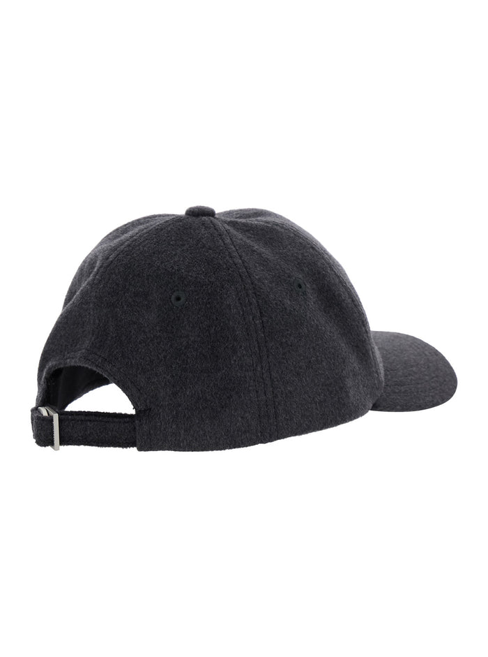 La Casquette Cachemiro Grey Baseball Cap with Logo Lettering Embroidery on the Front in Wool Woman Hats And Gloves