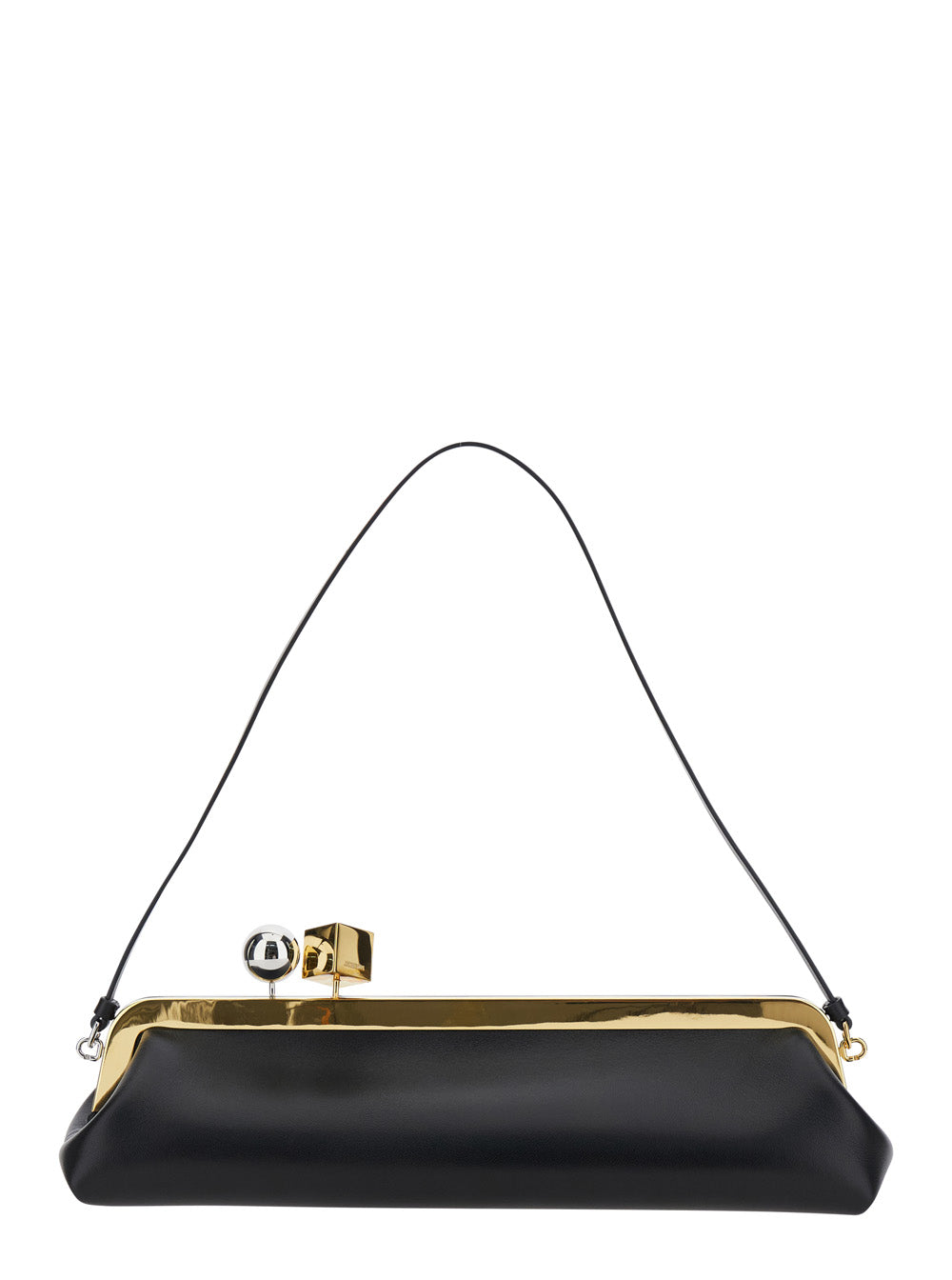 La Pochette Salon Black Shoulder Bag With Kiss-Lock Closure And Removable Strap Leather Woman Calf