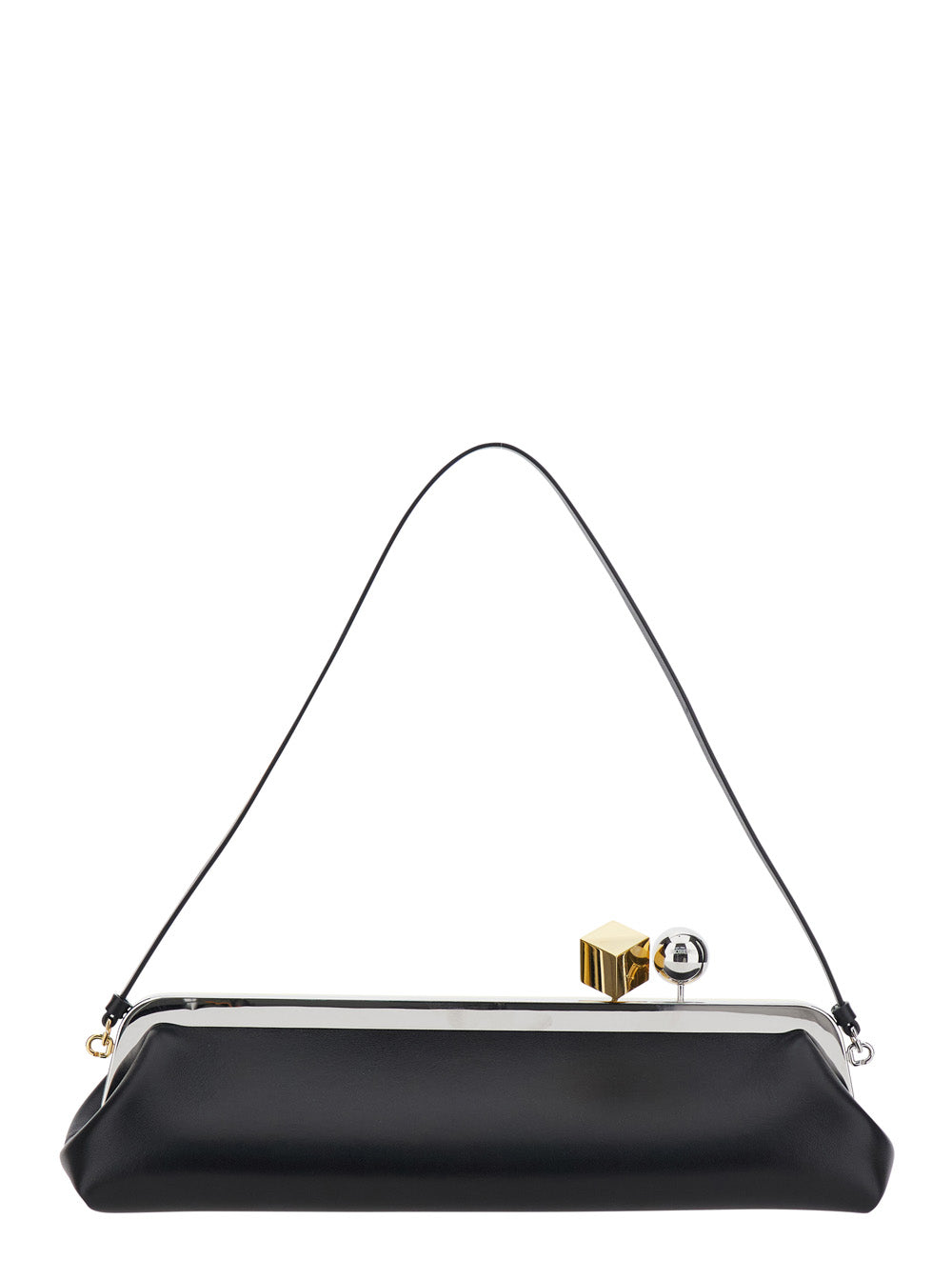 La Pochette Salon Black Shoulder Bag With Kiss-Lock Closure And Removable Strap Leather Woman Calf