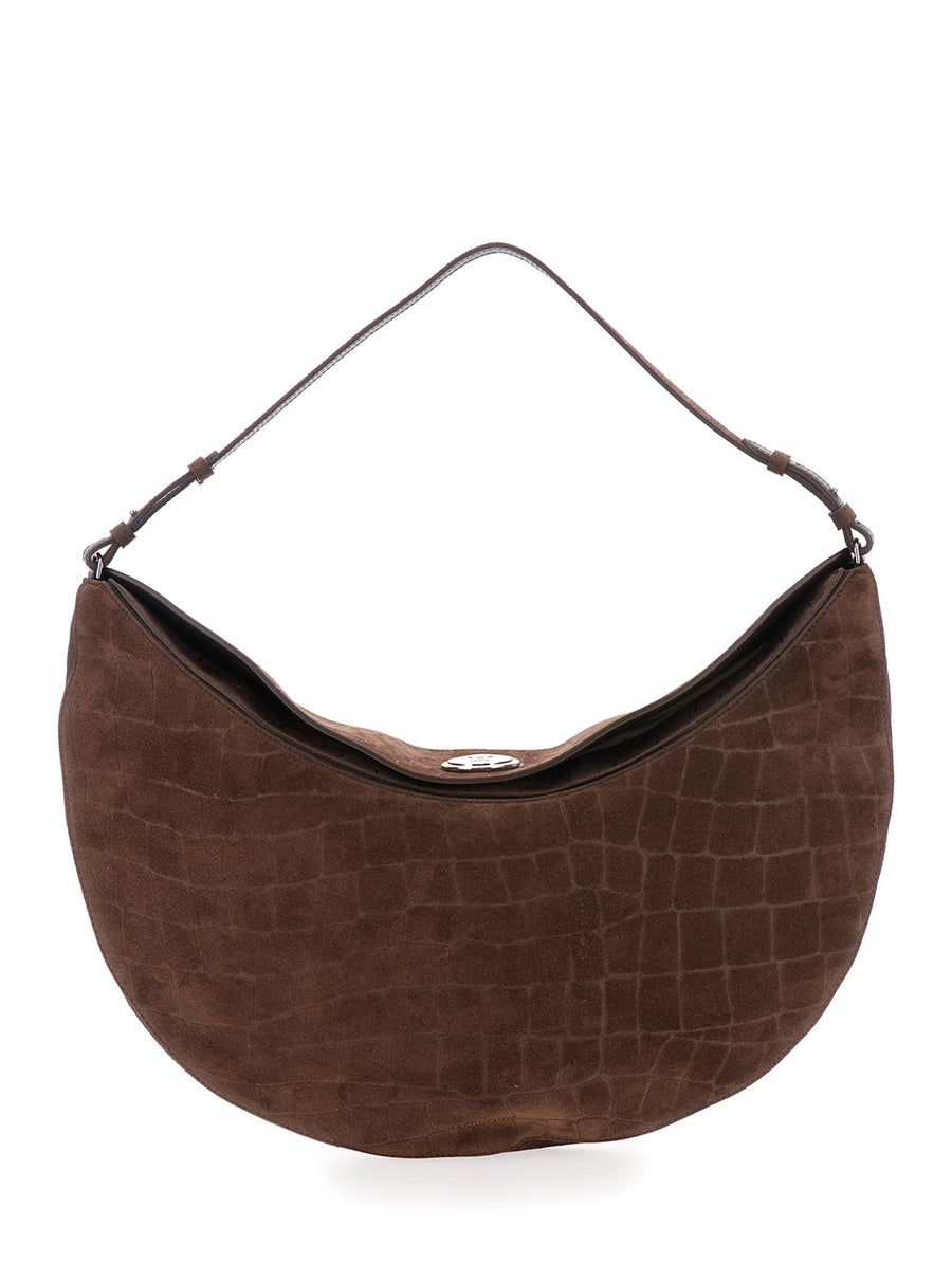 Brown Shoulder Bag With Embossed Effect Leather