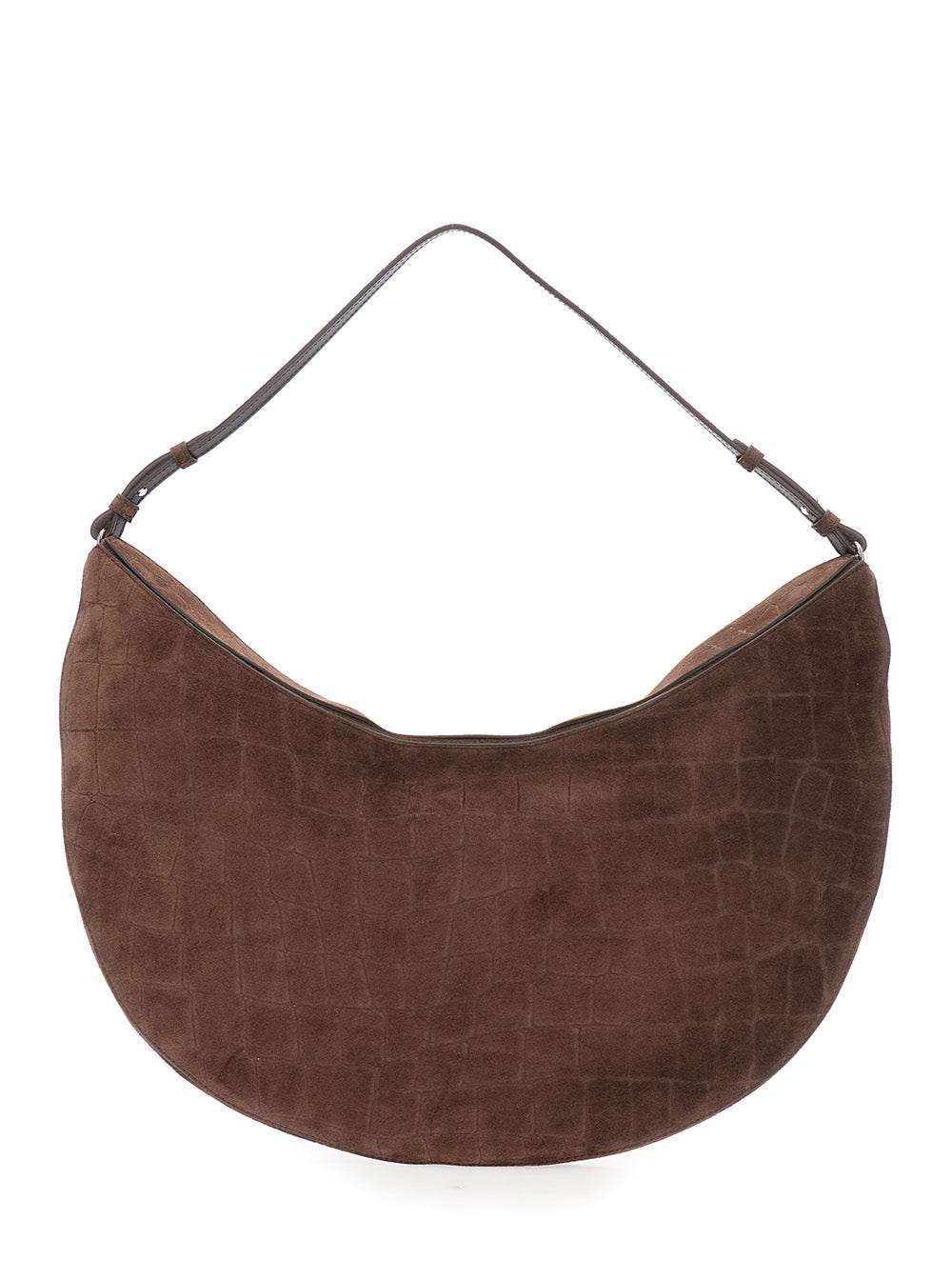 Le Calisso Rond Large Brown Shoulder Bag With Adjustable Strap And Embossed Crodocile Effect Leather Woman