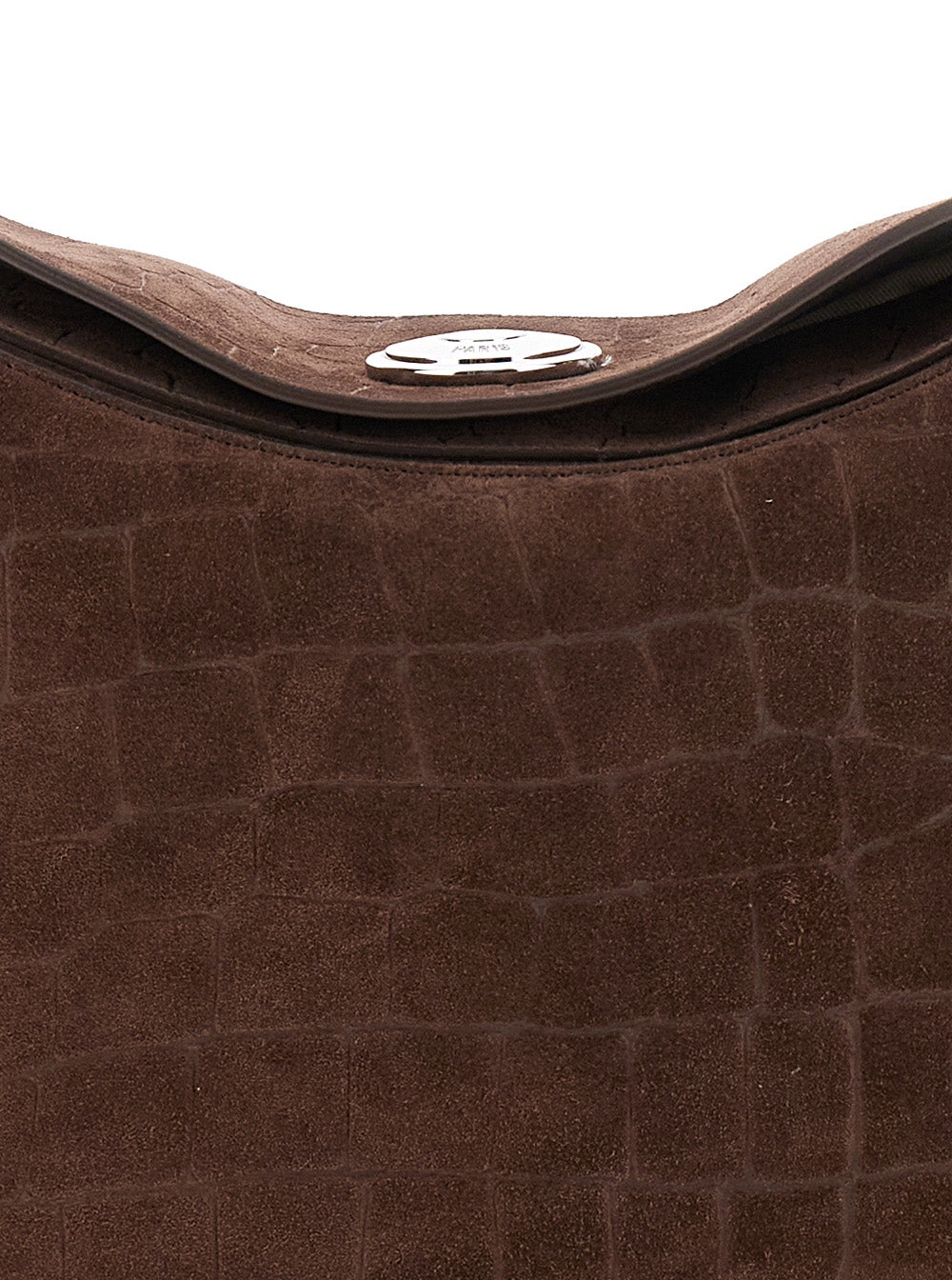 Le Calisso Rond Large Brown Shoulder Bag With Adjustable Strap And Embossed Crodocile Effect Leather Woman