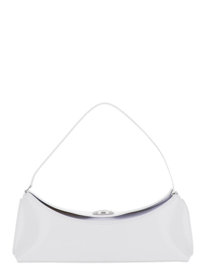 Le Calisso White Shoulder Bag with Engraved Snap Button in Leather Woman Calf