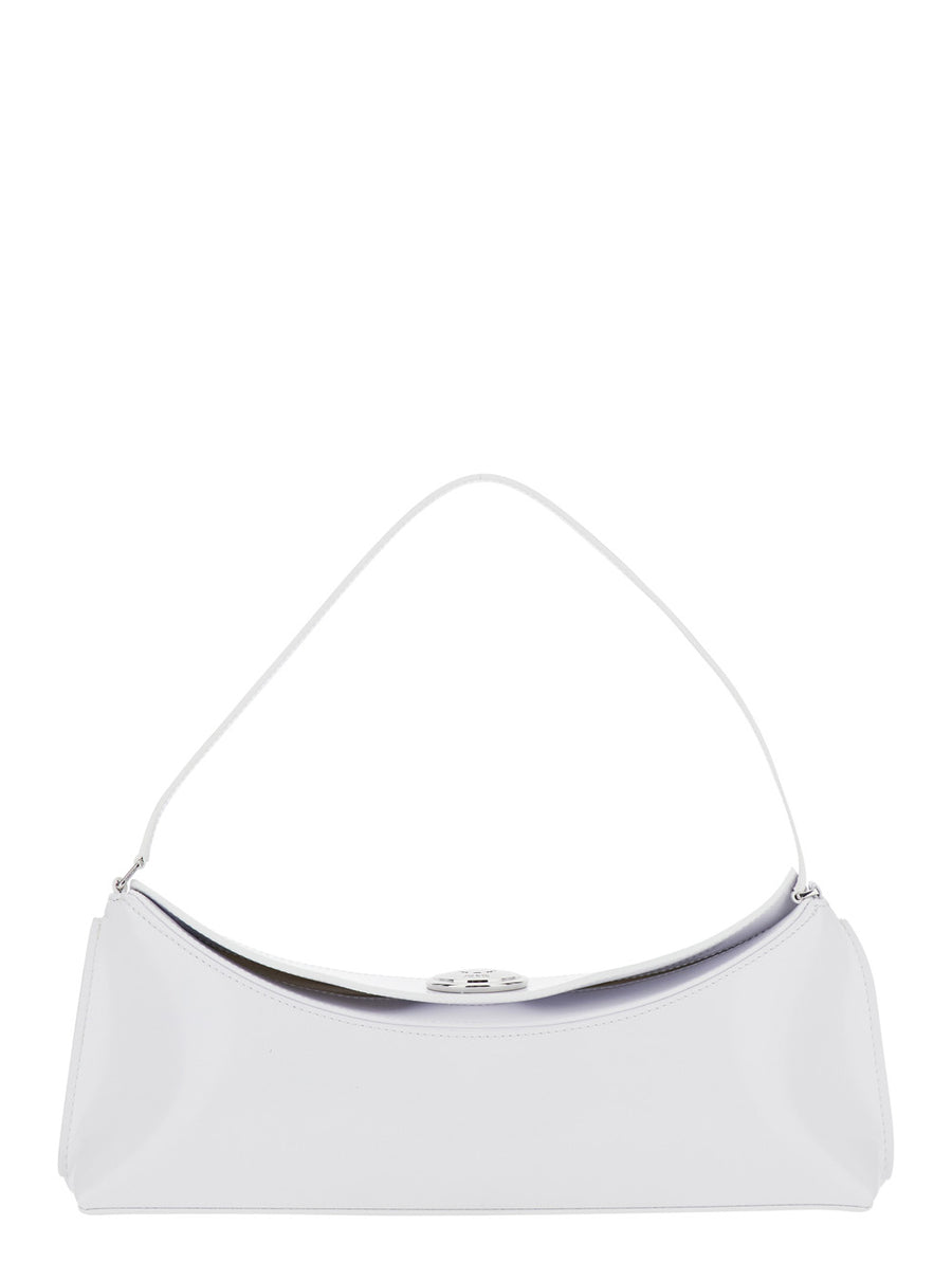 White Shoulder Bag With Engraved Snap Button Calf