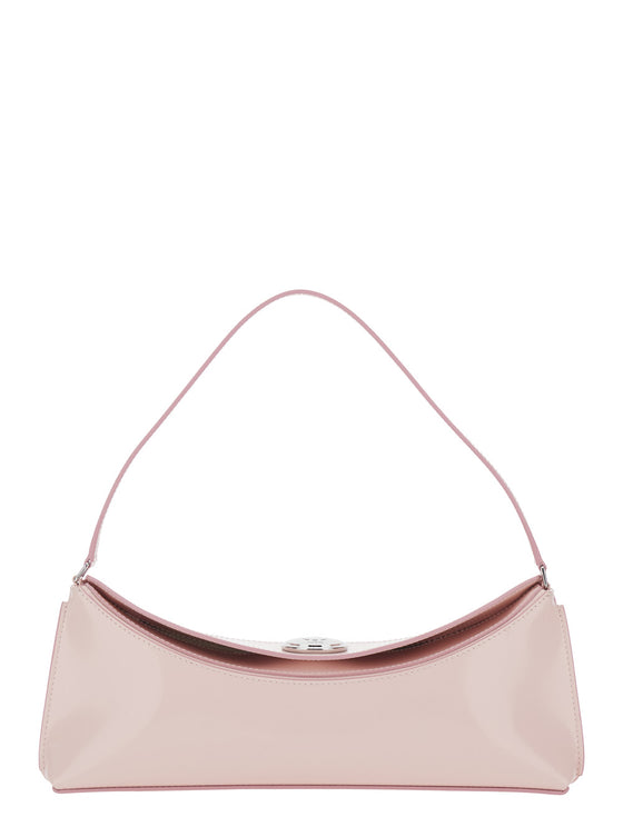 Le Calisso Pink Shoulder Bag with Engraved Snap Button in Leather Woman Calf