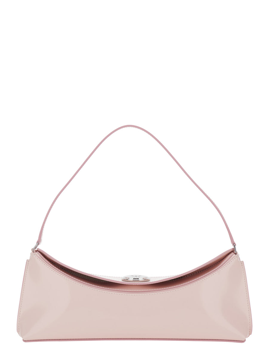 Pink Leather Shoulder Bag With Snap Button Calf