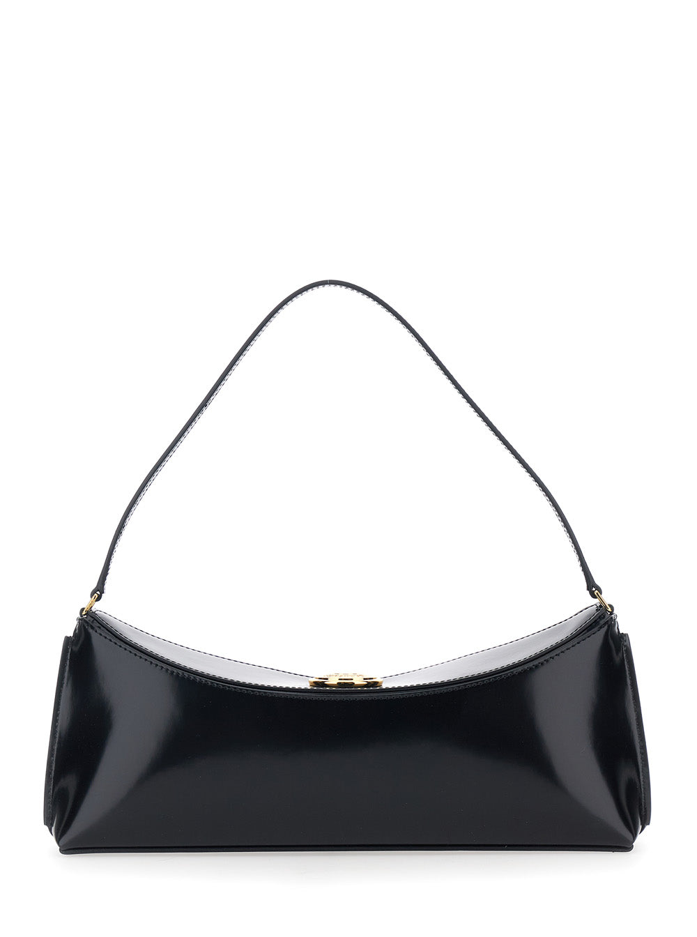 Le Calisso Black Shoulder Bag With Engraved Snap Button Leather Woman